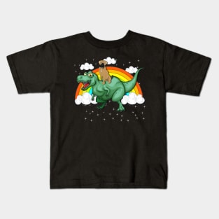 T Rex Dinosaur Riding Boxer Dog Kids T-Shirt